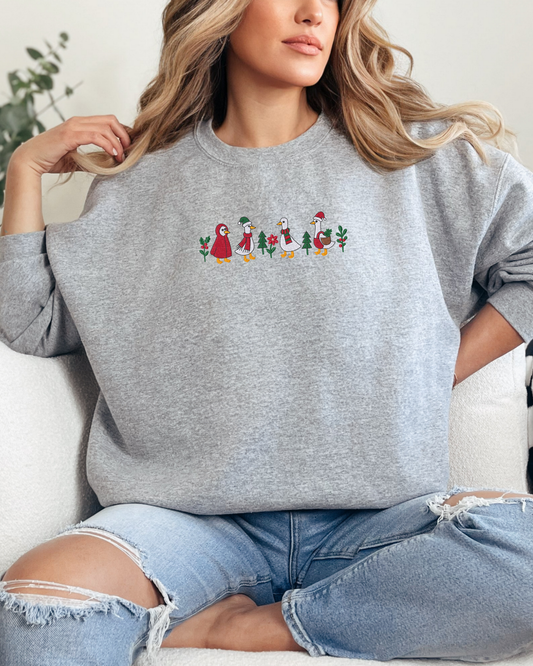 Christmas Goose Crewneck Sweatshirt | Embroidered Holiday Sweatshirt