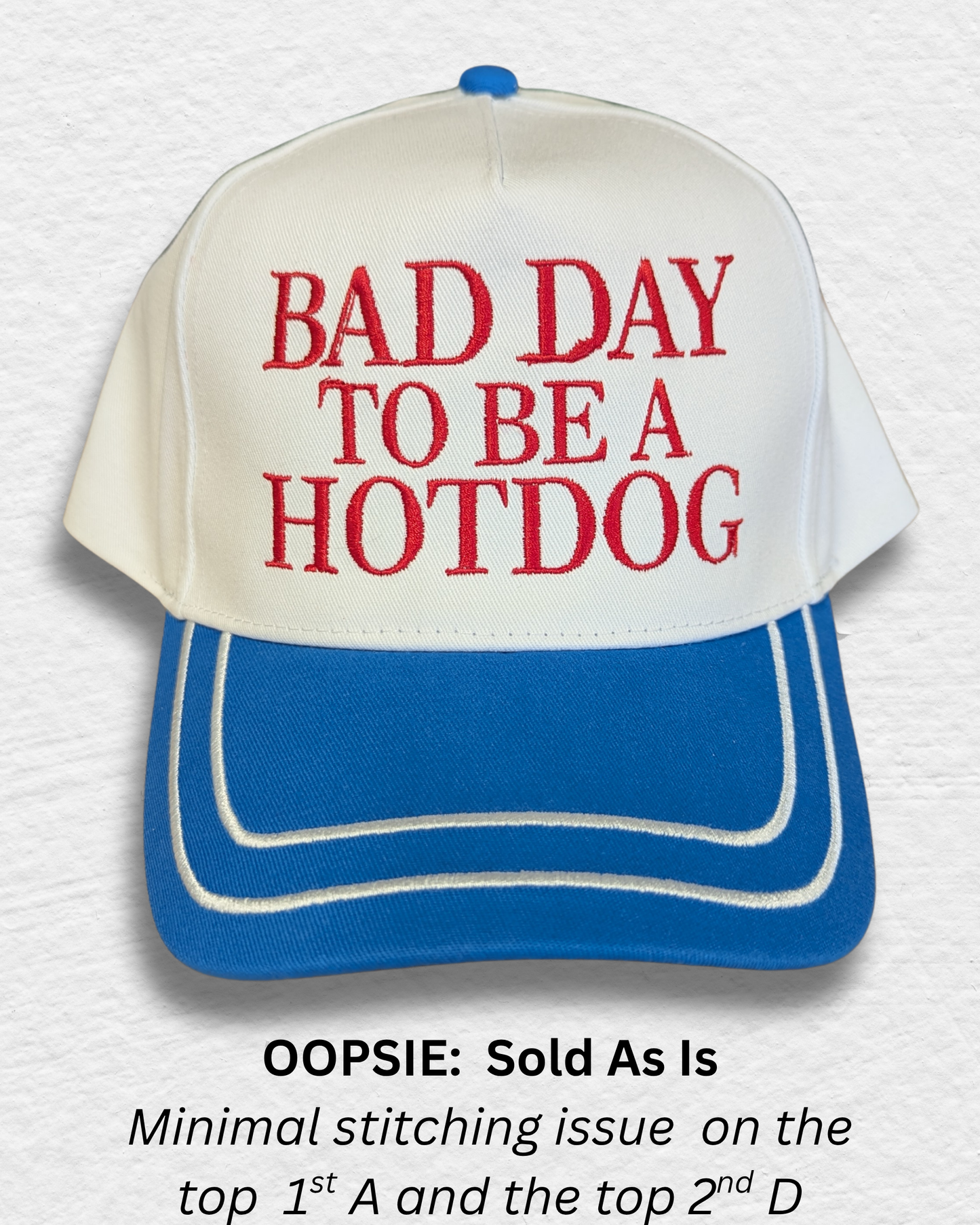 Bad Day To Be A Hot Dog Hat | Embroidered 4th of July Hat | Two Toned Canvas Hat **OOPSIE**