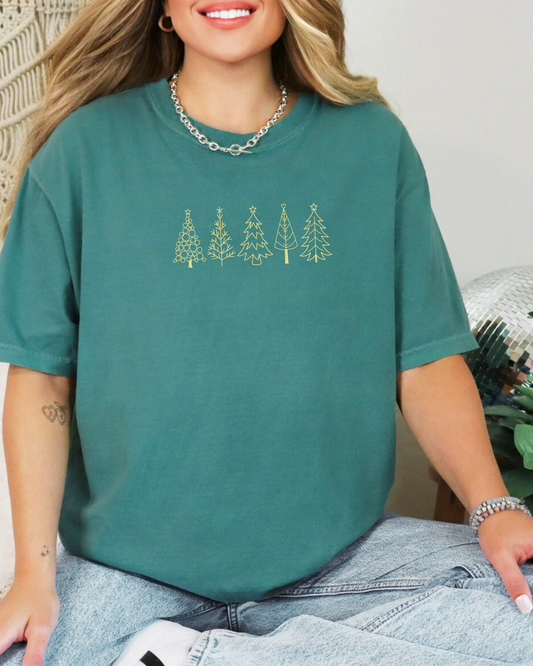 Simple Christmas Trees Shirt | Metallic Embroidered Comfort Colors Tee