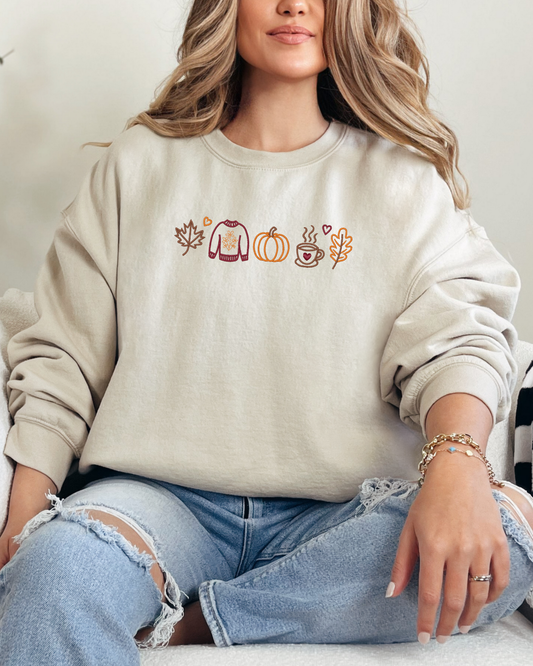Fall Icons Crewneck Sweatshirt | Embroidered Fall Sweatshirt