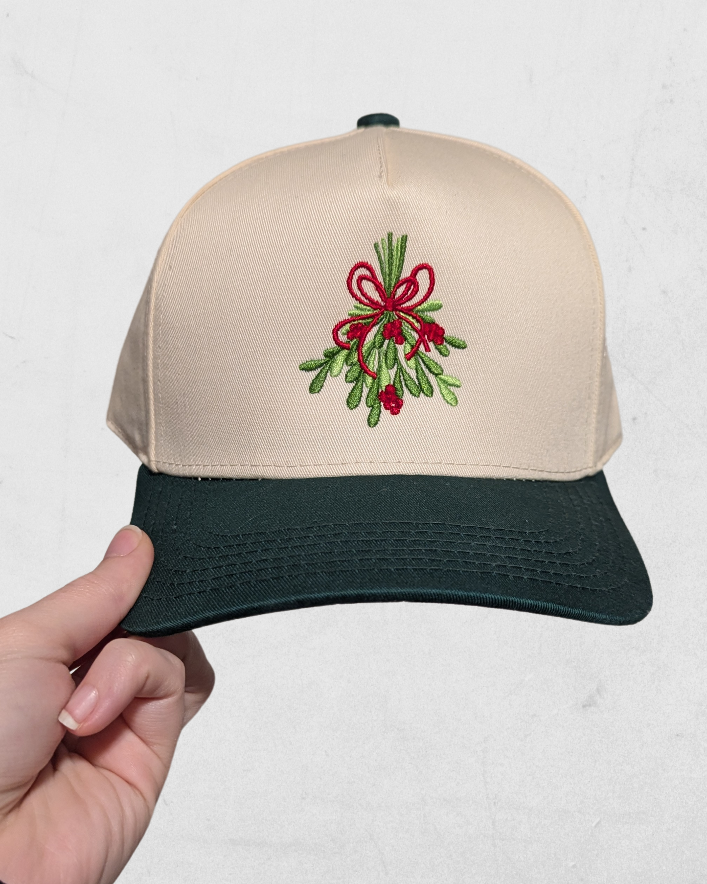 Mistletoe Wherever You Go Hat | Embroidered Christmas Hat | Two Toned Canvas Hat