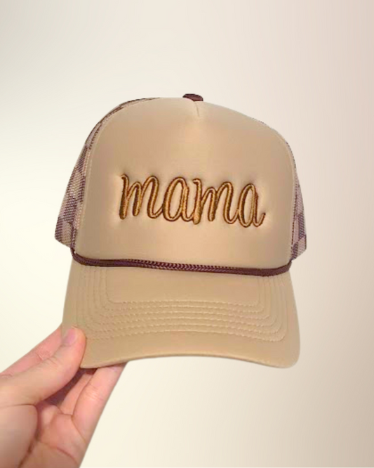 Mama Trucker Hat | 3D Puff Embroidered Hat | Checkered Trucker Hat (RTS)