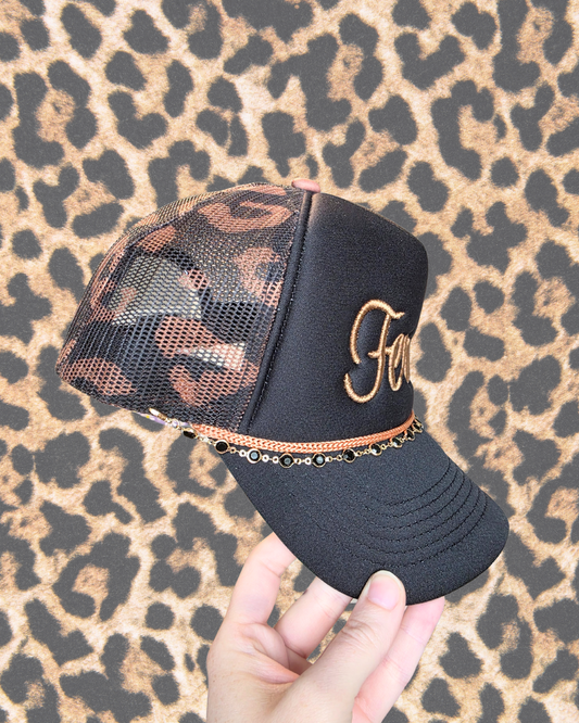 Feral Trucker Hat | 3D Puff Embroidered Hat | Cheetah Trucker Hat & Hat Chain