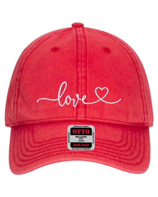 Love Script Heart Hat | Valentine's Embroidered Hat | Unstructured Dad Hat