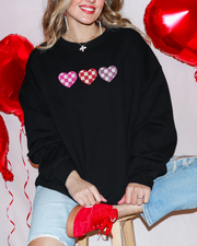 Checkered Heart Embroidered Crewneck Sweatshirt