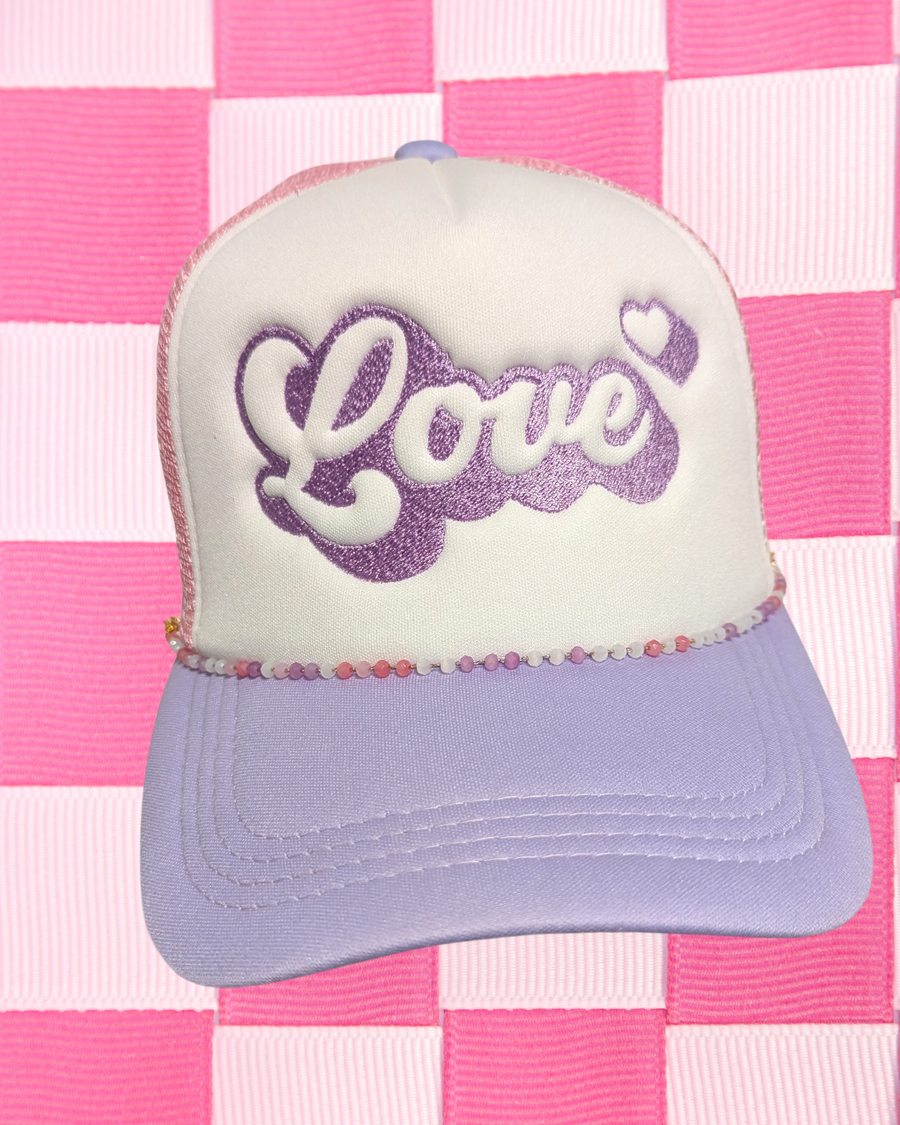 Retro Love Embroidered Trucker Hat w/ Hat Chain