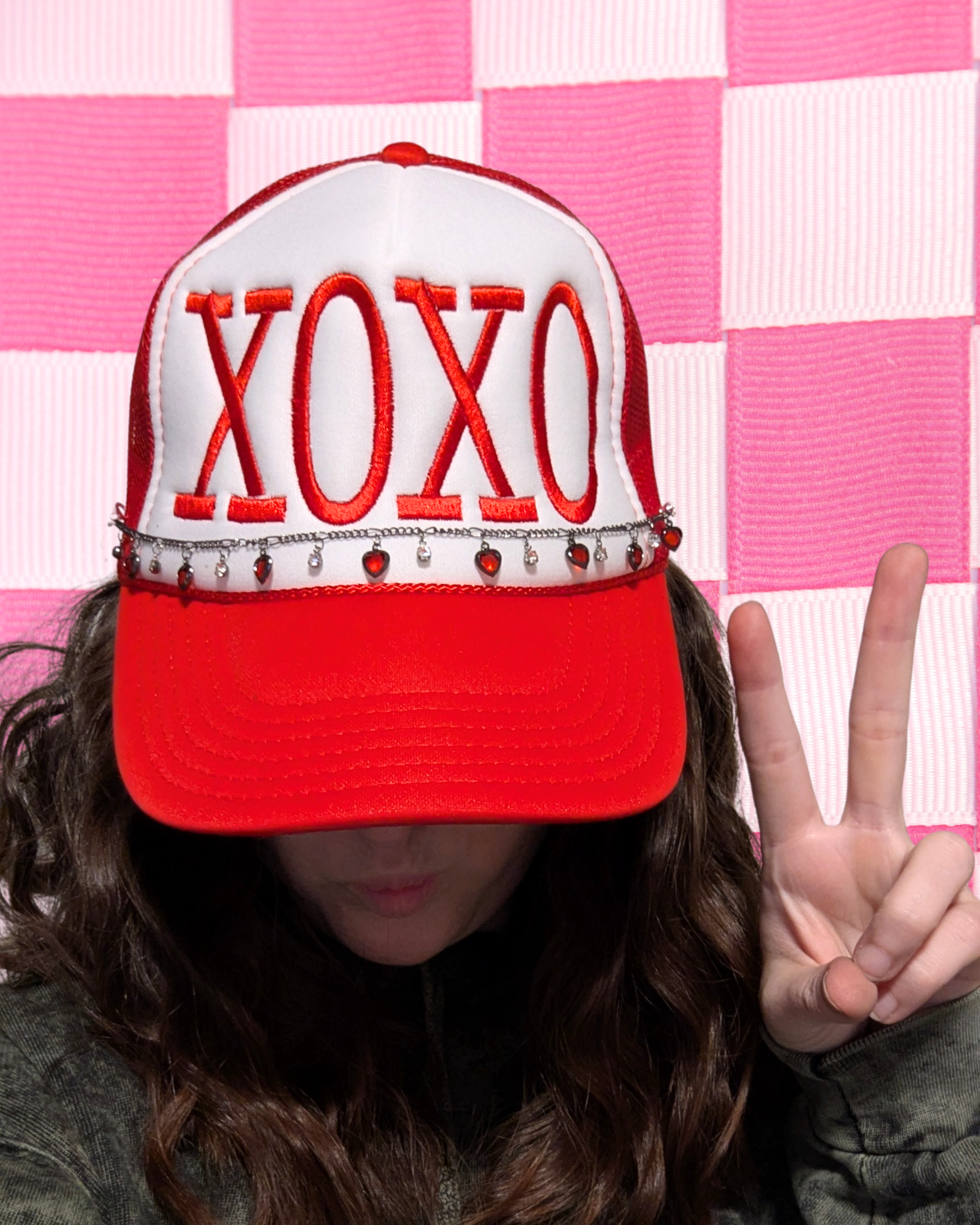 XOXO Embroidered Trucker Hat w/ Hat Chain **minor imperfection**