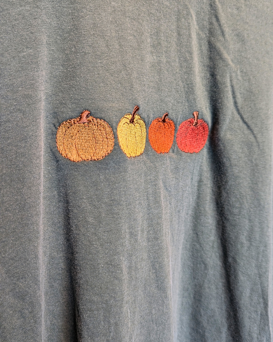 Multicolor Fall Pumpkins Embroidered Comfort Colors T-Shirt (RTS)