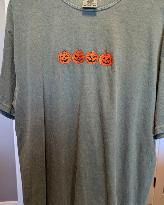 Jack-O-Lantern Pumpkins Embroidered Comfort Colors T-Shirt (RTS)