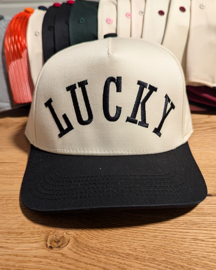 LUCKY Embroidered Two Toned Five Panel Baseball Hat (RTS)