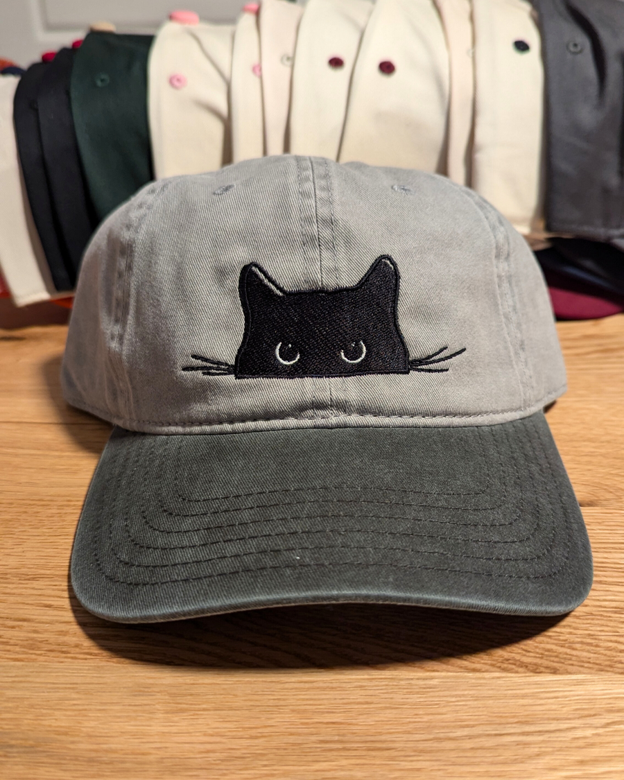 Peeking Black Cat Embroidered Dad Style Hat