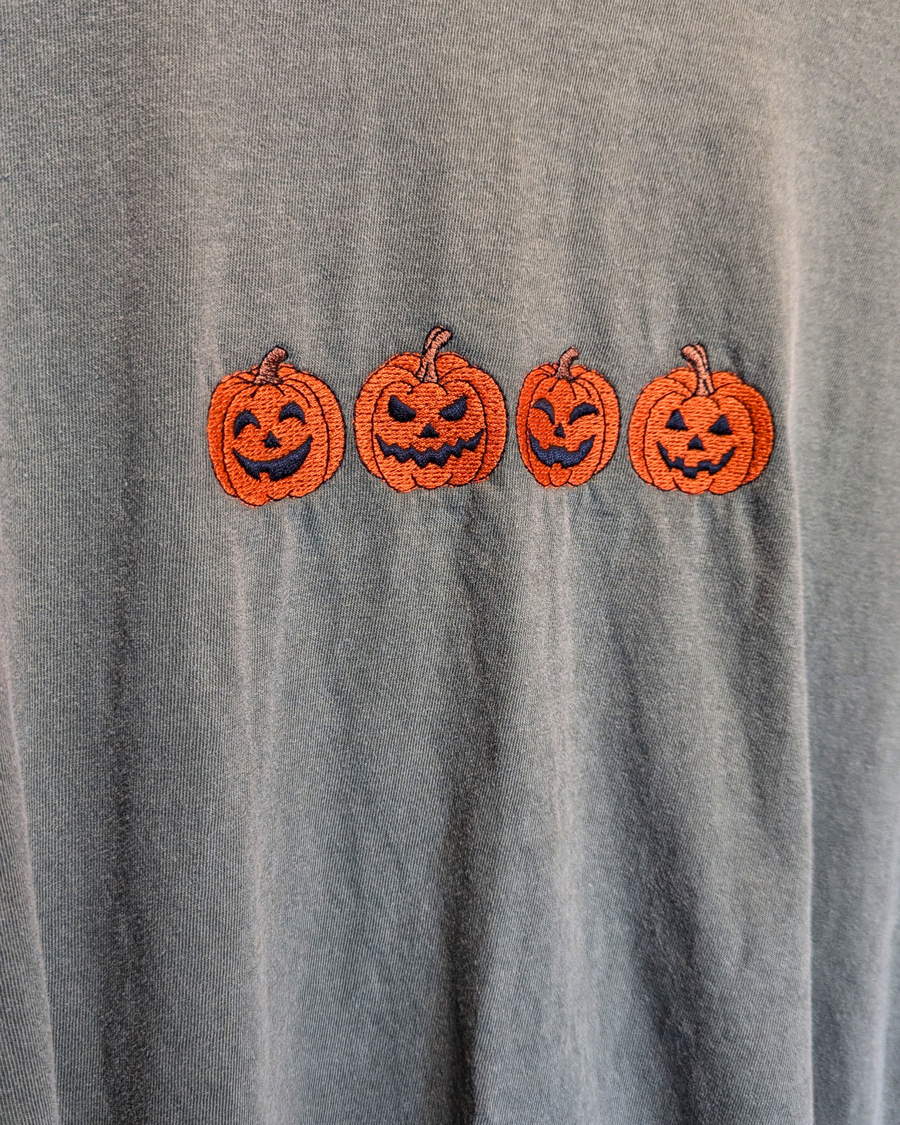 Jack-O-Lantern Pumpkins Embroidered Comfort Colors T-Shirt (RTS)