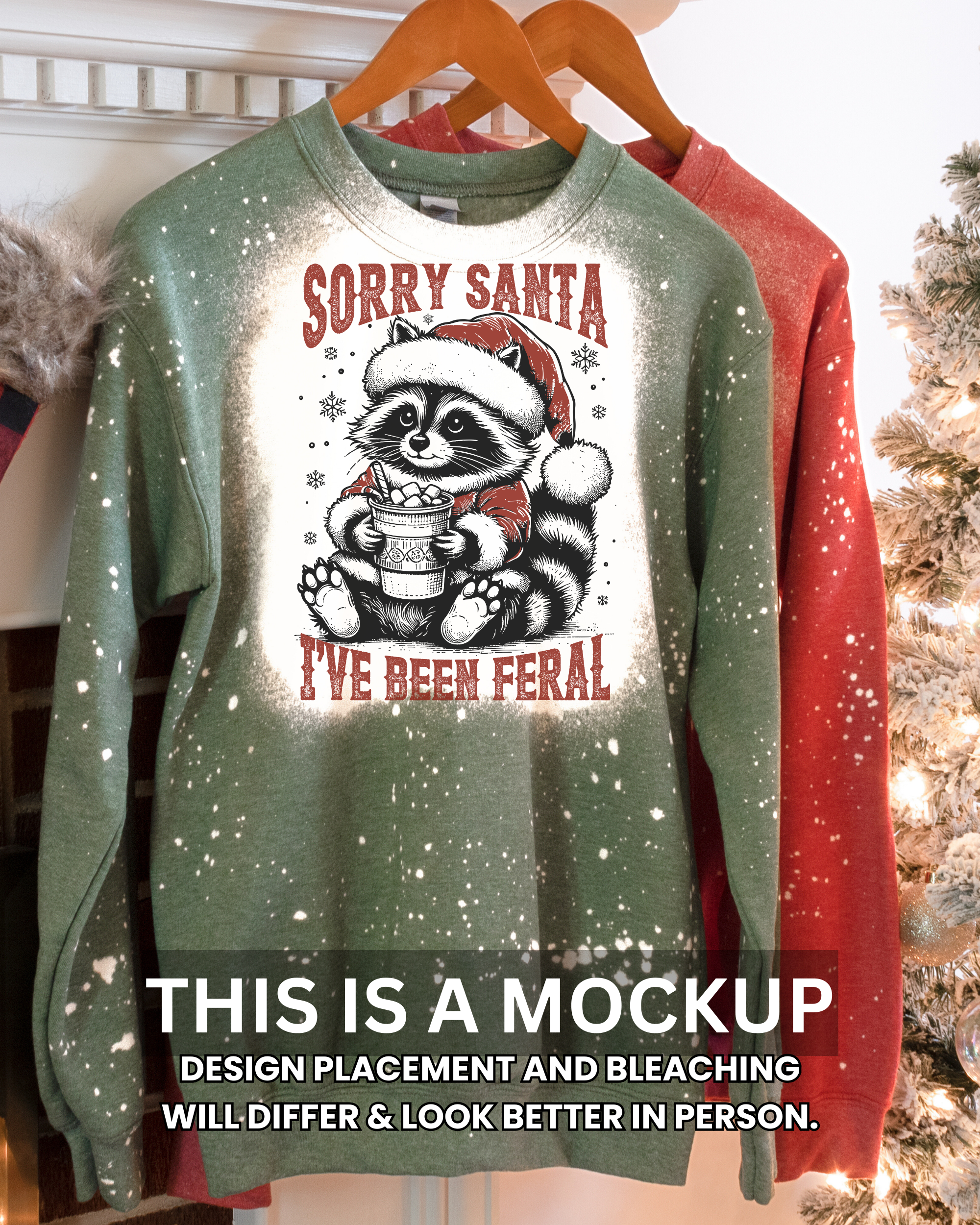 Christmas Raccoon Reverse Dye Crewneck Sweatshirt