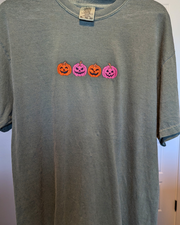 Jack-O-Lantern Pumpkins Embroidered Comfort Colors T-Shirt (RTS)