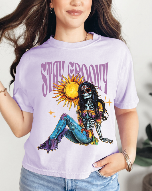 Stay Groovy Long Boxy Cropped T-Shirt | Comfort Colors Long Crop Tee (RTS)