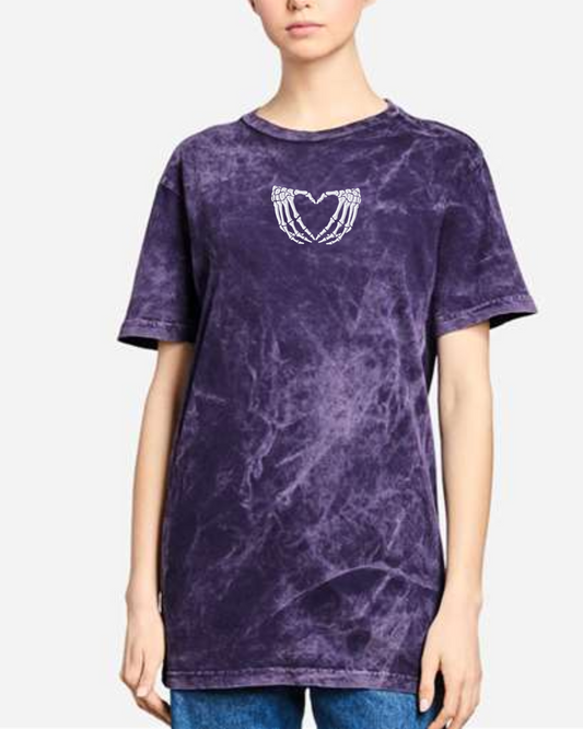 Skelly Heart Hands Shirt | Embroidered Mineral Washed Tee