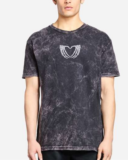 Skelly Heart Hands Shirt | Embroidered Mineral Washed Tee