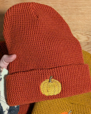 Fall Pumpkins Waffle Knit Beanie (RTS)