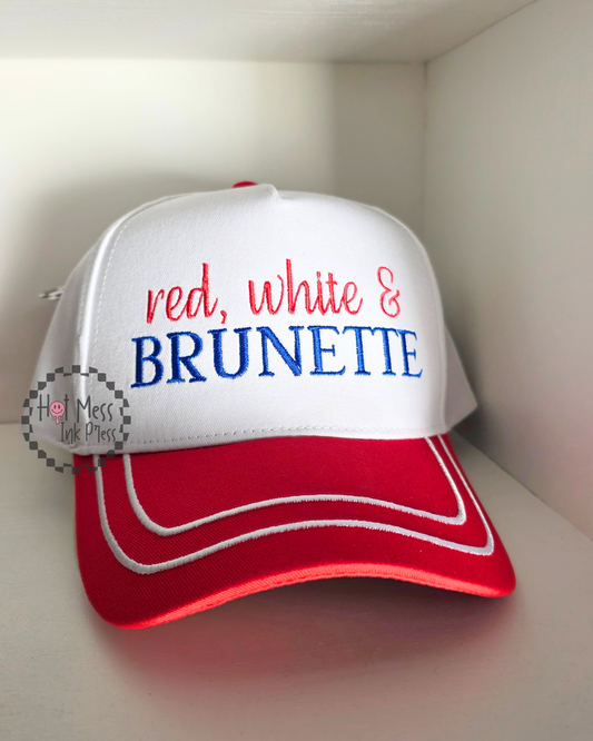 Red White & Blonde Hat | Red White & Brunette Hat | Embroidered 4th of July Hat