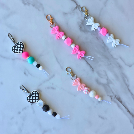 Checkered Heart Mini Zipper Pulls | Bow Keychain