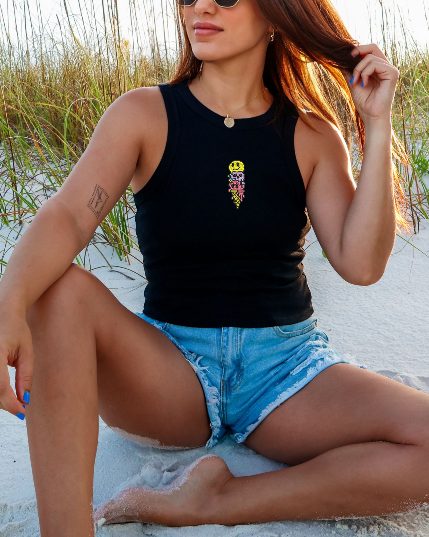 Neon Ice Cream Embroidered Tank Top | Embroidered Racerback Tank (RTS)