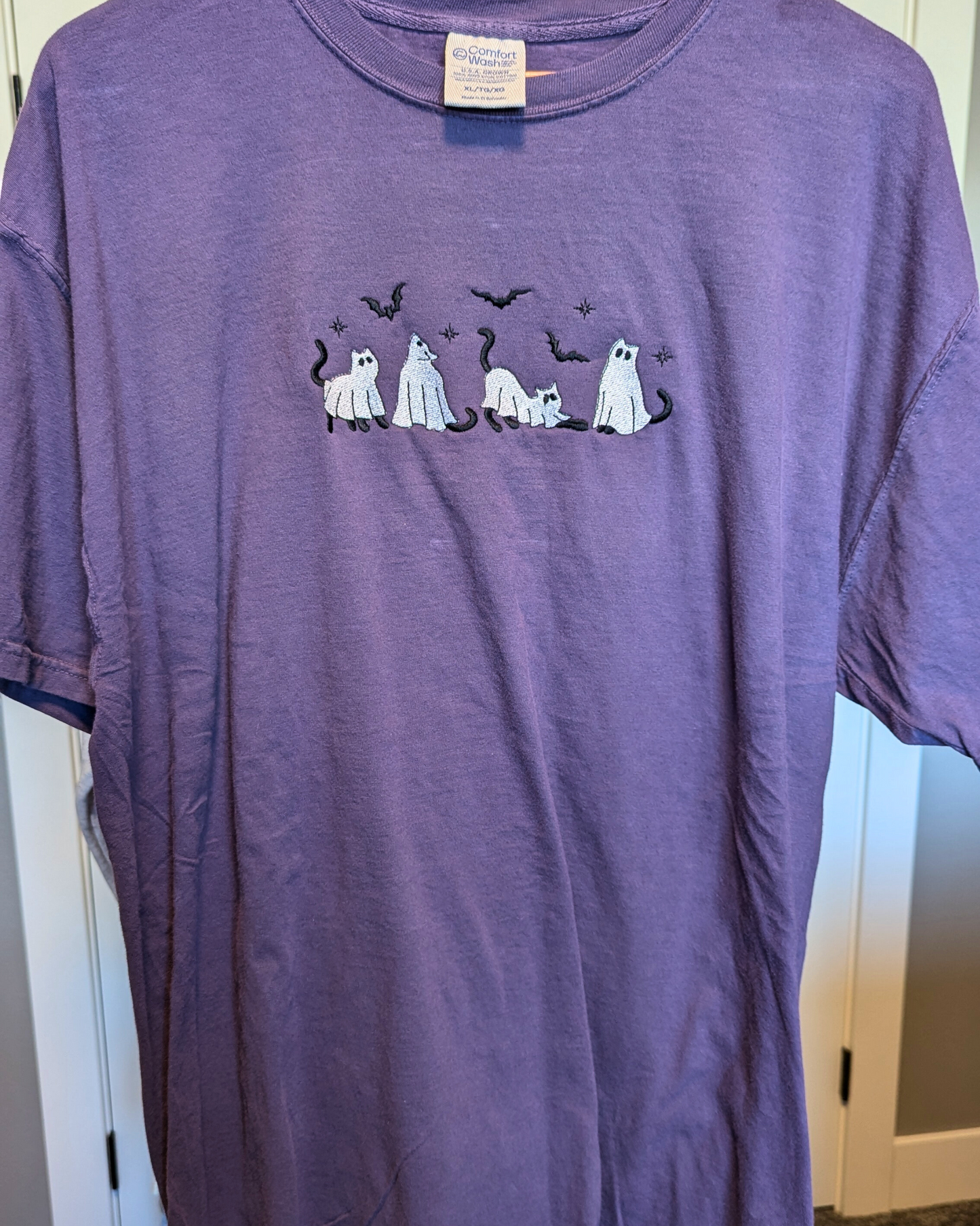 Ghost Cats Embroidered T-Shirt - Comfort Wash (RTS)
