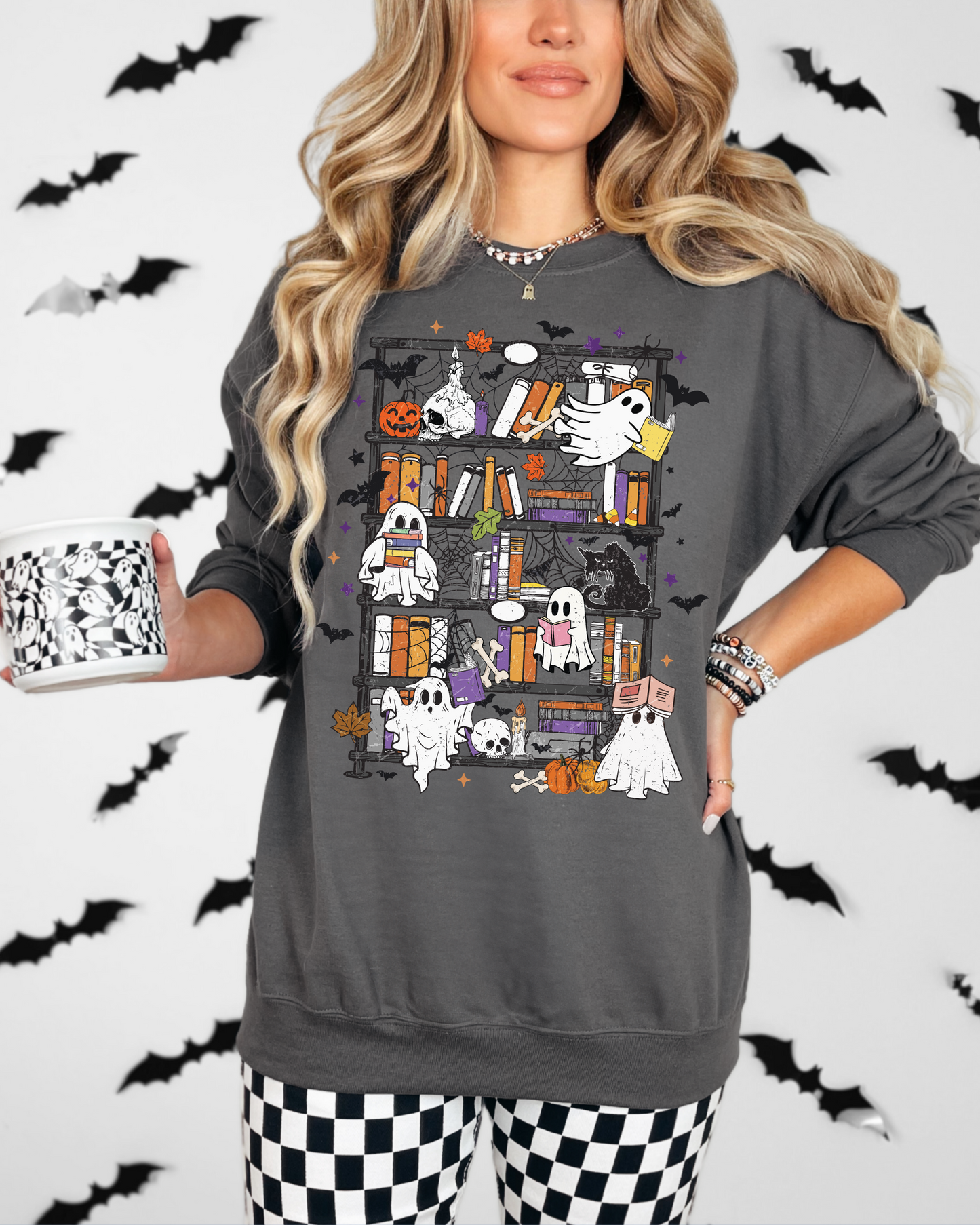 Spooky Bookshelf Crewneck Sweatshirt | Bookish Halloween Sweatshirt (RTS)