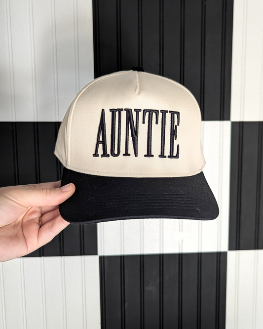 AUNTIE Hat | 3D Puff Embroidered Hat | Two Toned Canvas Hat