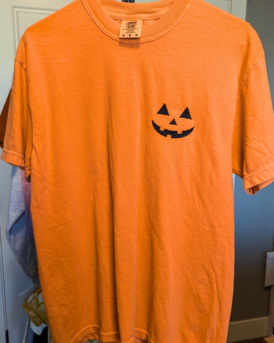 Jack-O-Lantern Left Chest Embroidered Comfort Colors T-Shirt (RTS)