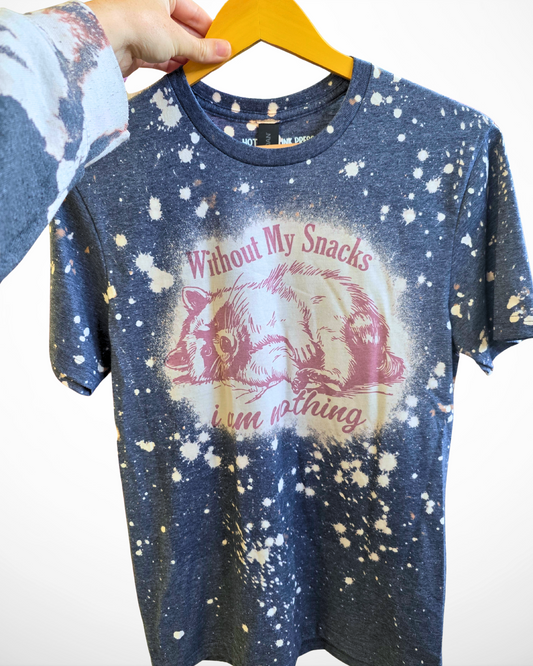 Without My Snacks Raccoon T-Shirt | Bleached Tee (RTS)