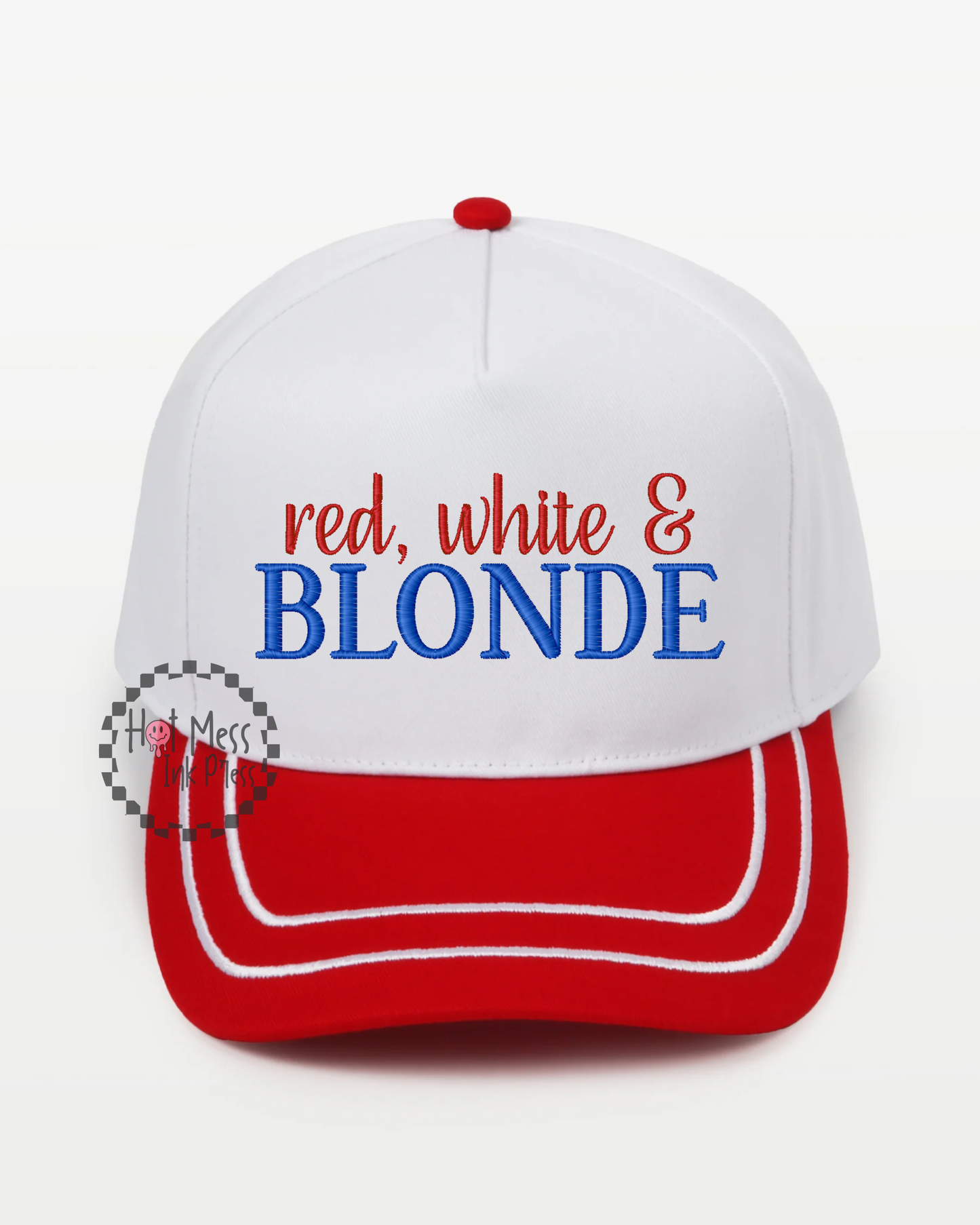 Red White & Blonde Hat | Red White & Brunette Hat | Embroidered 4th of July Hat
