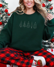 Christmas Trees Embroidered Crewneck Sweatshirt