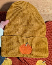 Fall Pumpkins Waffle Knit Beanie (RTS)