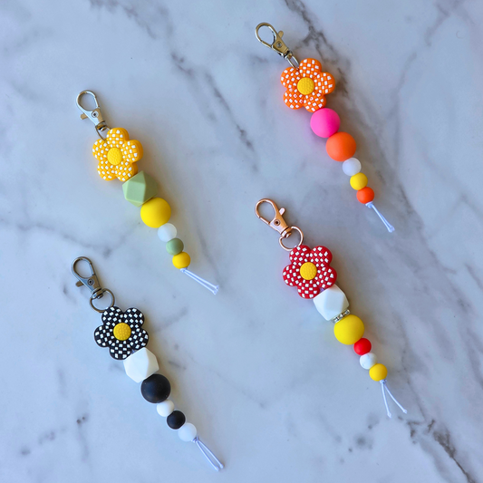 Checkered Flower Mini Zipper Pulls | Flower Keychain
