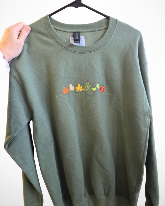 Fall Leaves Embroidered Crewneck Sweatshirt (RTS)