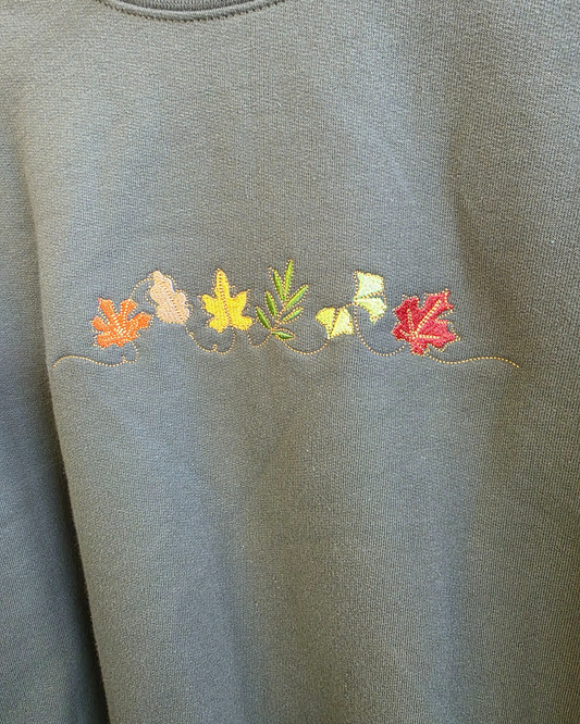 Fall Leaves Embroidered Crewneck Sweatshirt (RTS)