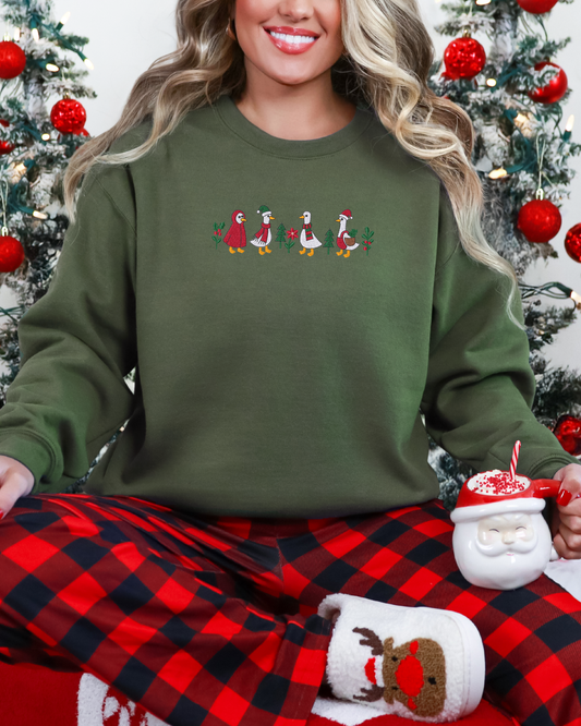 Christmas Goose Crewneck Sweatshirt | Embroidered Holiday Sweatshirt