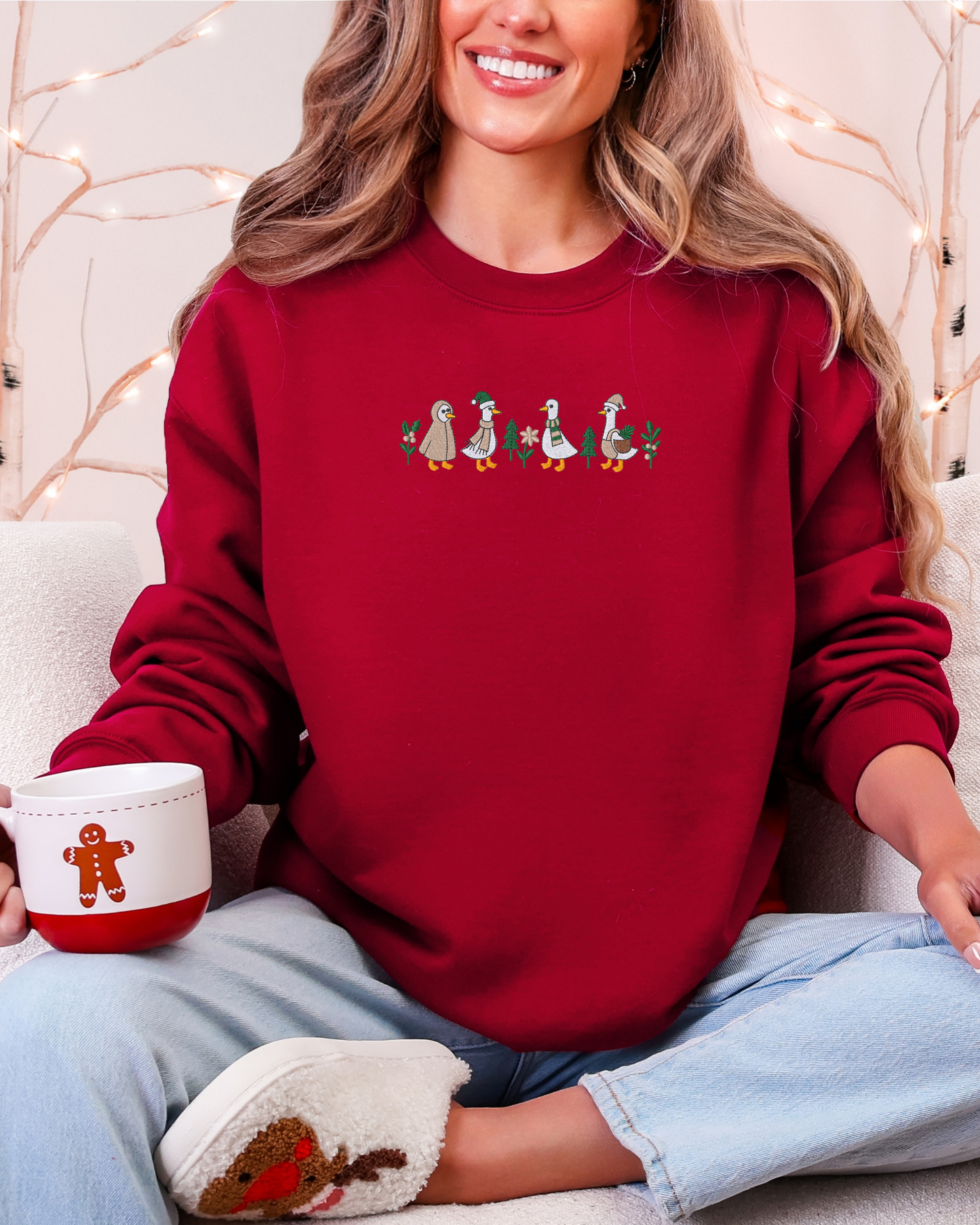 Christmas Goose Crewneck Sweatshirt | Embroidered Holiday Sweatshirt