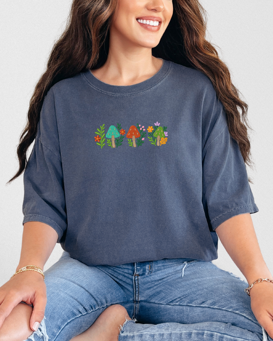 Embroidered Mushroom T-Shirt | Embroidered Comfort Colors Tee (RTS)