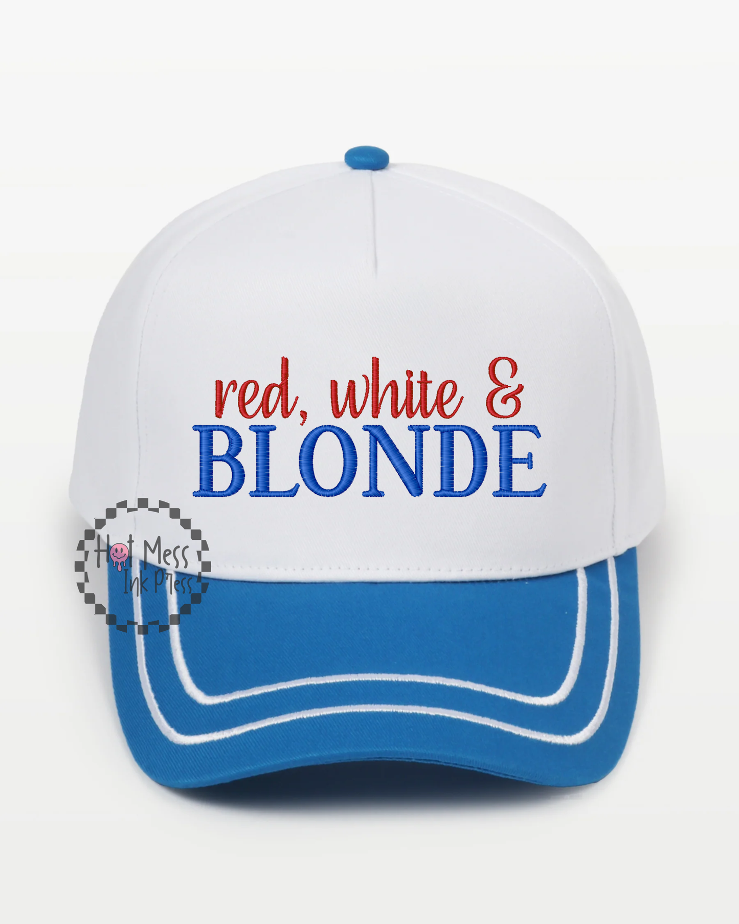 Red White & Blonde Hat | Red White & Brunette Hat | Embroidered 4th of July Hat