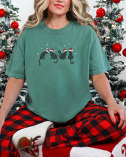 Christmas Cats Embroidered Comfort Colors Tee