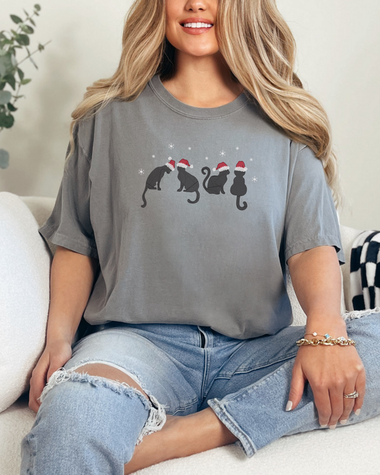 Christmas Cats Embroidered Tee (RTS)