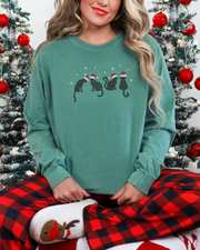 Christmas Cats Embroidered Comfort Colors Long Sleeve Shirt