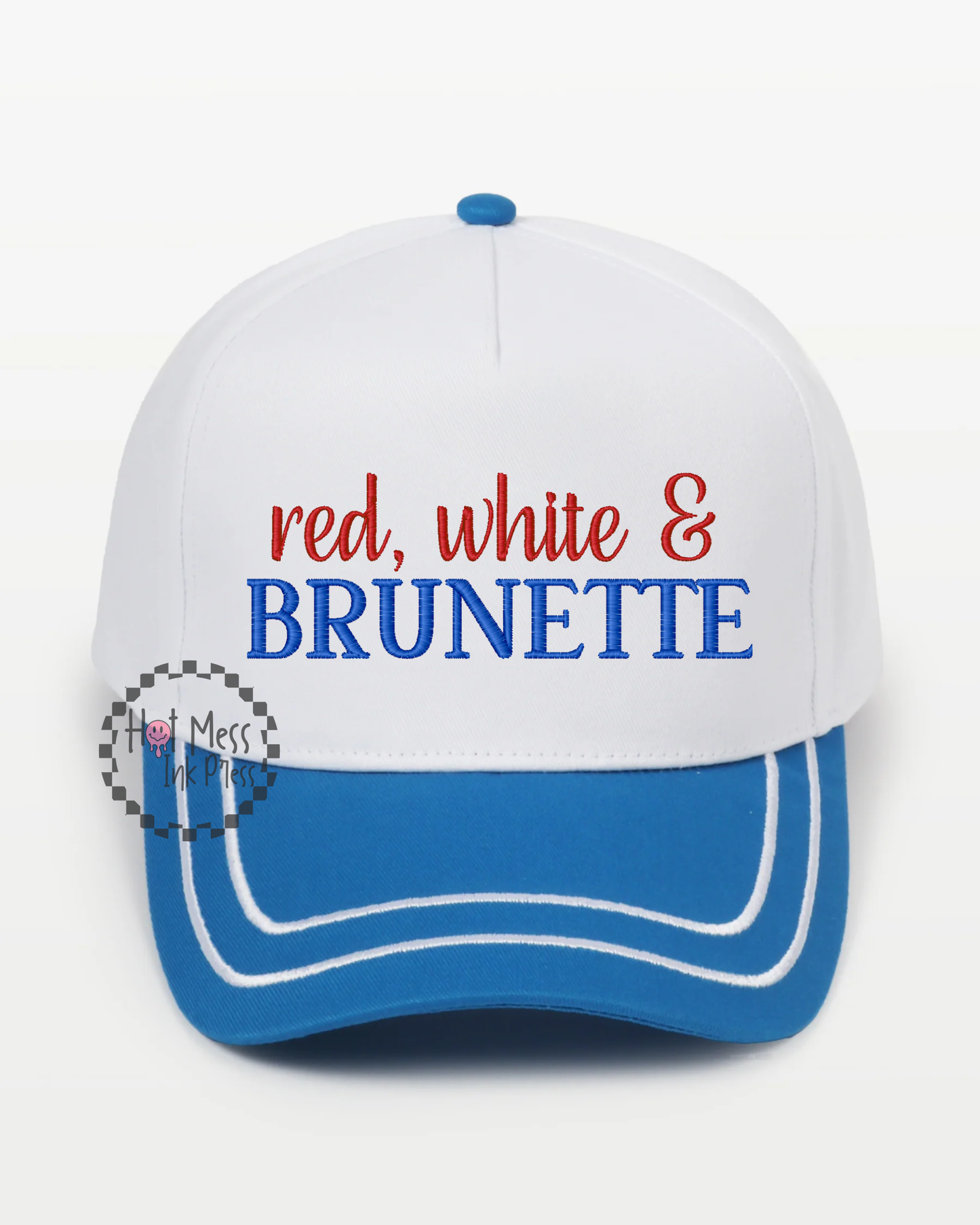 Red White & Blonde Hat | Red White & Brunette Hat | Embroidered 4th of July Hat