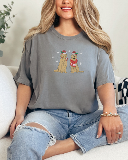 Christmas Dogs Embroidered Tee (RTS)