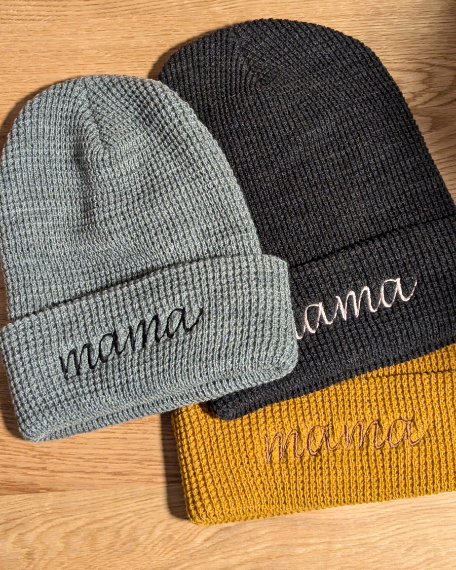 Mama Embroidered Waffle Knit Beanie (RTS)