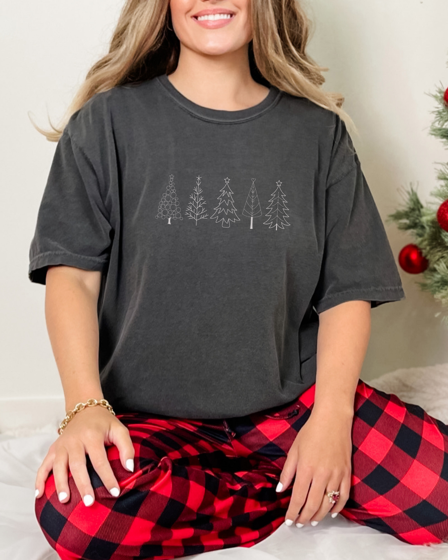 Christmas Trees Embroidered Comfort Colors Tee