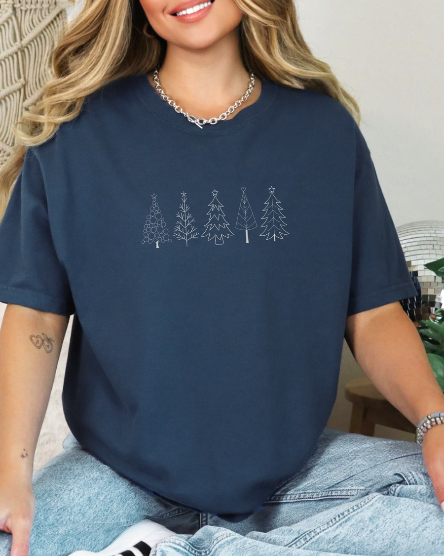 Christmas Trees Embroidered Comfort Colors Tee