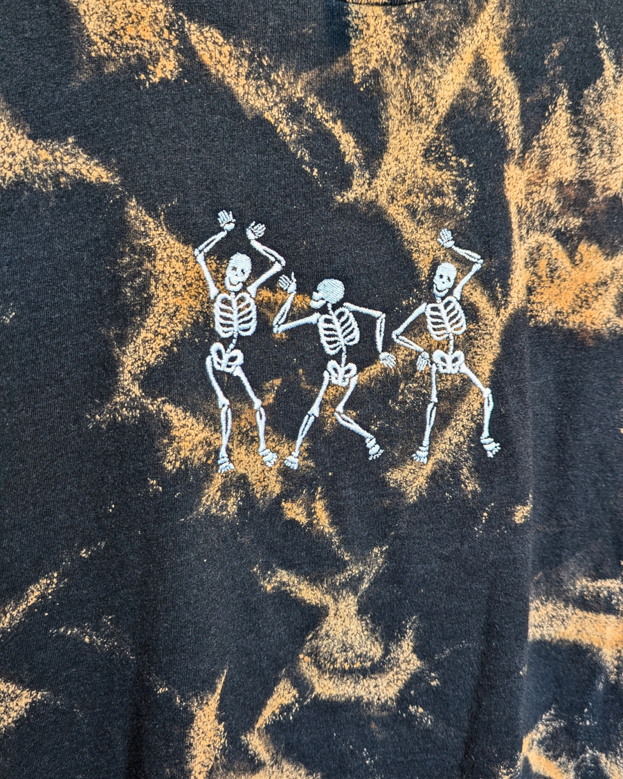 Dancing Skeletons Embroidered & Reverse Dyed Tee (RTS)