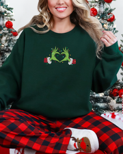 Green Christmas Heart Hands Embroidered Crewneck Sweatshirt